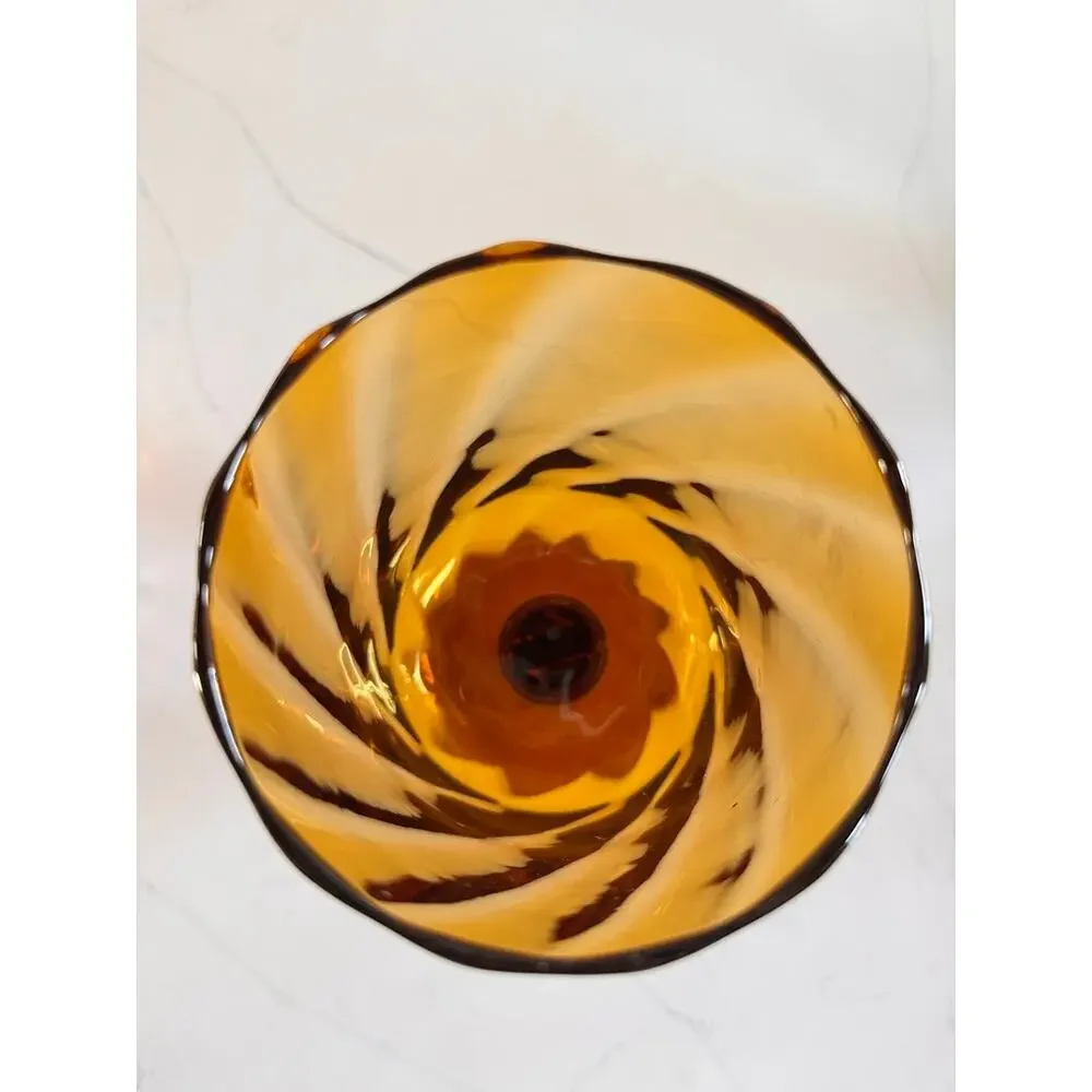 Vtg Empoli Italy Amber Art Glass 13” Oversized Goblet Vase Twisted Stem MCM